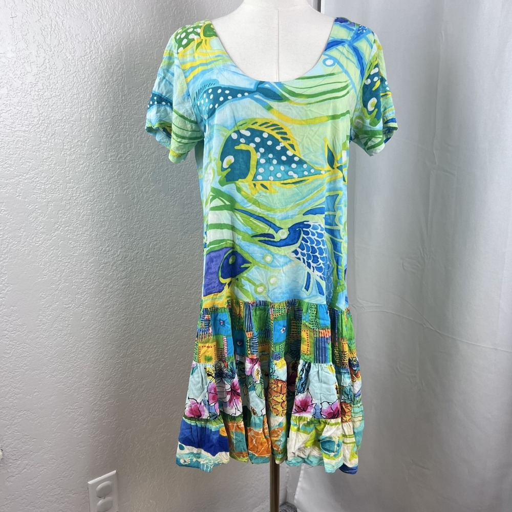 Vintage Jams World Hattie Mini Dress Womens Small Neptune Fish Print Tropical